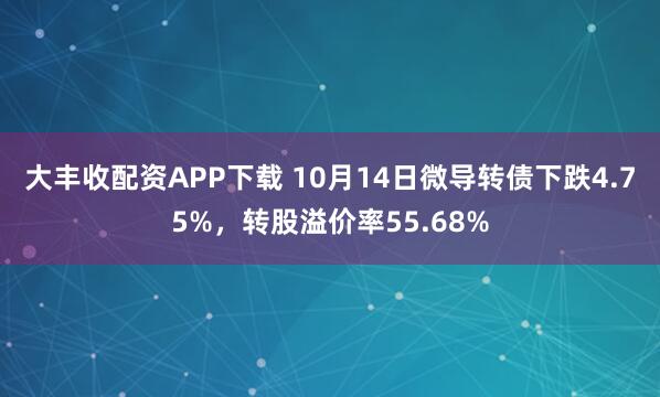 大丰收配资APP下载 10月14日微导转债下跌4.75%,转股溢价率55.68%