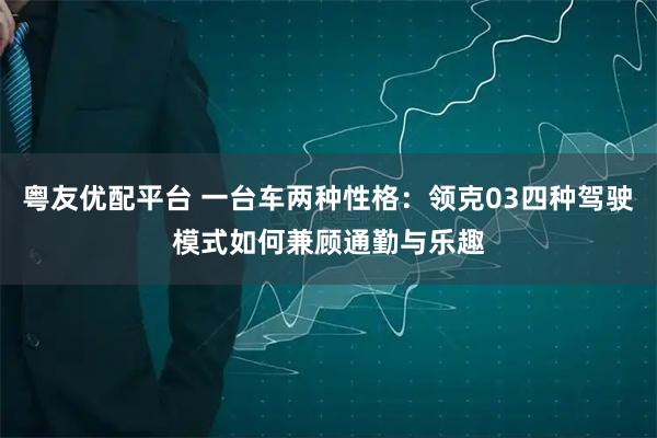 粤友优配平台 一台车两种性格：领克03四种驾驶模式如何兼顾通勤与乐趣